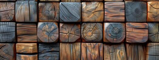 AI generated Close Up of Wooden Block Wall photo