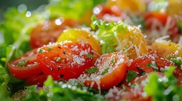 AI generated Close Up of a Salad With Tomatoes and Lettuce photo