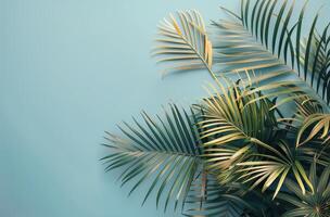 ai generado palma hojas en un azul antecedentes foto