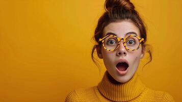 AI generated Woman With Glasses Making a Surprised Face photo