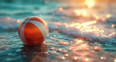 ai generado rojo y blanco pelota flotante en agua foto