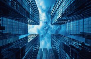 AI generated Group of Tall Buildings With Sky Background photo