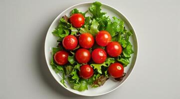 AI generated White Plate With Green and Red Tomatoes photo