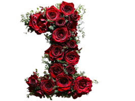 AI generated number one made of roses with transparent background png