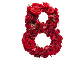 ai généré nombre huit fabriqué de des roses avec transparent Contexte png