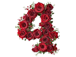 ai généré nombre quatre fabriqué de des roses avec transparent Contexte png