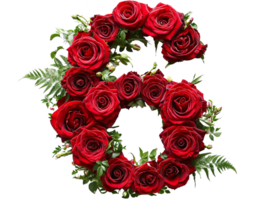 AI generated number six made of roses with transparent background png