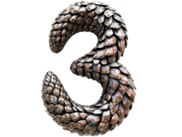 AI generated number three made of dragon sacle with transparent background png