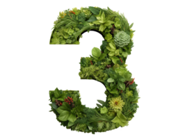 AI generated number three made of plants and flowers on transparent background png