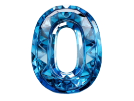 AI generated number zero made of sapphire with transparent background png