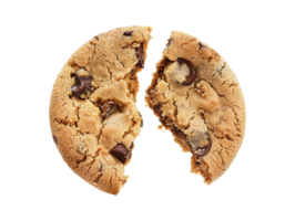 ai generado un chocolate chip Galleta es cortar en medio en un transparente antecedentes png