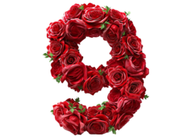 AI generated number nine made of roses with transparent background png