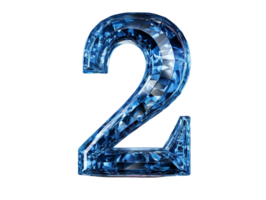 AI generated number two made of sapphire with transparent background png