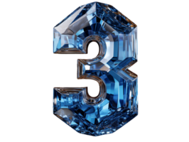 AI generated number three made of sapphire with transparent background png