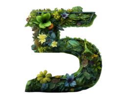 AI generated number five made of plants and flowers on transparent background png