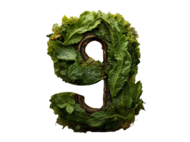 AI generated number nine made of plants and flowers on transparent background png