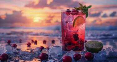 ai generado vaso de hielo y Fruta foto