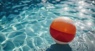 ai generado naranja y blanco pelota flotante en piscina foto