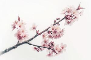 AI generated Pink cherry blossom on white background photo