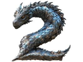 AI generated number two made of dragon scale with transparent background png