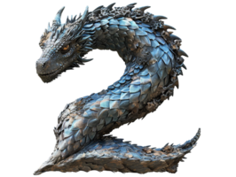 ai generiert Nummer zwei gemacht von Drachen Rahmen mit transparent Hintergrund png