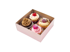 ai generiert ein Box von Cupcakes auf ein transparent Hintergrund png