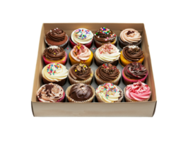 ai generiert ein Box von Cupcakes auf ein transparent Hintergrund png