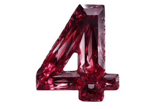 AI generated number four made of ruby with transparent background png