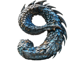 AI generated number nine made of dragon scale with transparent background png