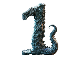 AI generated number one made of dragon scale with transparent background png