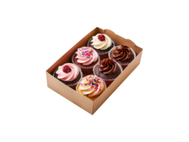 ai generiert ein Box von Cupcakes auf ein transparent Hintergrund png