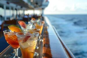 AI generated Cocktails on a cruise ship in the summer. photo