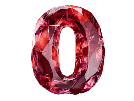 ai generado número cero hecho de rubí con transparente antecedentes png