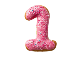 AI generated a pink doughnut number one on a transparent background png