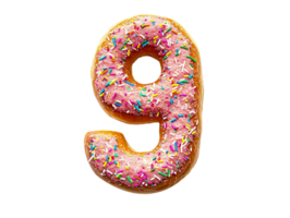 AI generated a pink doughnut number nine on a transparent background png