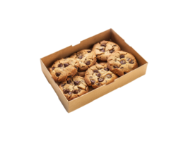 ai gerado chocolate lasca biscoitos dentro uma caixa em uma transparente fundo png