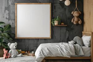 ai generado cómodo cama en moderno niños habitación foto