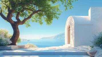 AI generated Amazing white architecture, blue sky and relaxing summer mood. photo