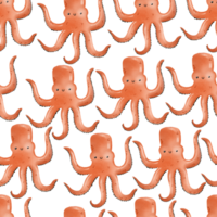 Hand-drawn seamless pattern with octopus. Seascape. At the bottom of the ocean and sea. Cute illustration for children png