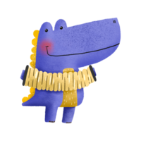 Cartoon blue dinosaur playing harmonica Musician Dinosaur rockstar playing musical instruments Graphic for typography poster, card label flyer page banner baby wear nursery png