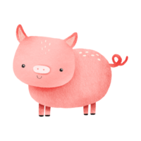 Pink cheerful pig. Cute cartoon animals. Rural farm animals. Cute hand drawn baby illustration on isolated background png