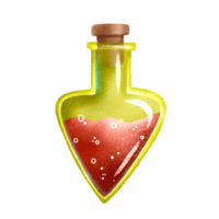 Glass jar with magic love potion and poison. Healing and Magical tincture. Chemistry and alchemy. Witch devices for black magic. Cute hand drawn illustration for Halloween on isolated background png