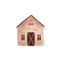 Drawn brick house. Rural house. Cute hand drawn baby illustration on isolated background png