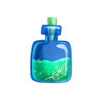 A blue glass jar with a magic love potion. Tincture of wild herbs. Healing herbs in solution. Herbal medicine. Cute hand drawn illustration on isolated background. Children's design png