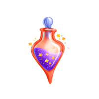 Red glass jar with a magical poisonous potion. Healing and Magical tincture. Cute hand drawn illustration for Halloween on isolated background. Children's design png