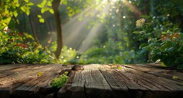 AI generated Wooden Table in Forest photo