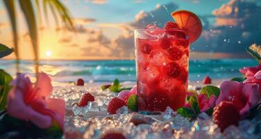 AI generated Drinks on Sandy Beach photo