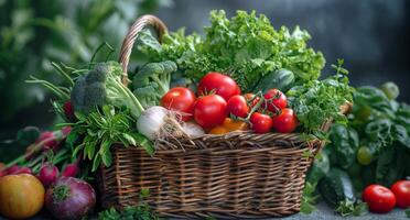 AI generated Basket Filled With Various Vegetables photo