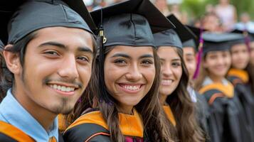 ai generado graduarse estudiantes vistiendo tapas y vestidos foto