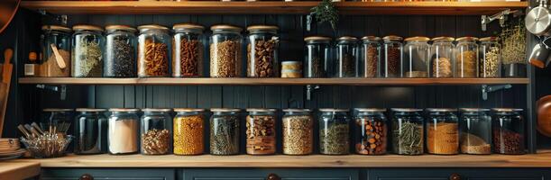 AI generated Shelf Filled With Various Spices photo